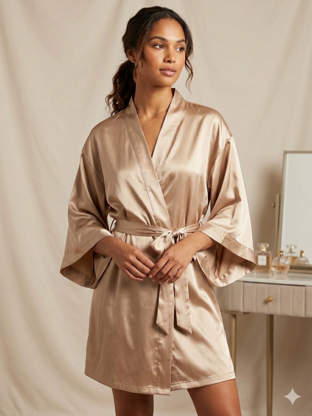 La SENZA Satin Short Robe in Champagne